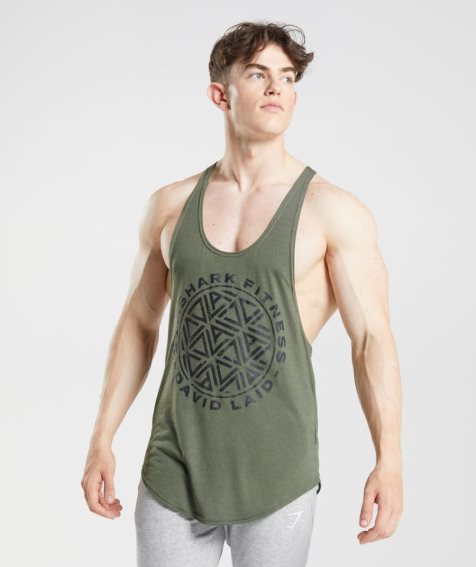 Men's Gymshark GS x David Laid Stringer Tanks Olive | NZ 3ZFEJR